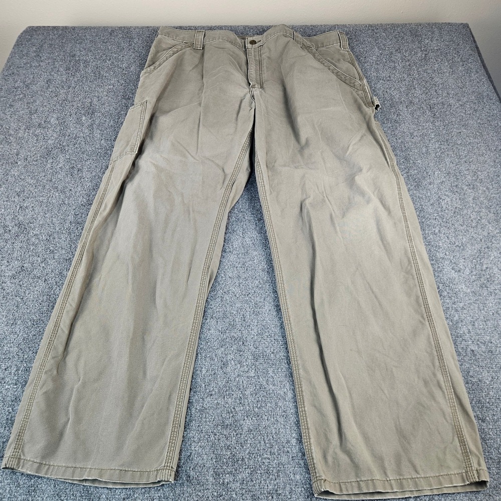 Carhartt Mens Loose Fit Carpenter‎ Pants Olive Green Khaki Canvas 38x30 Utility
